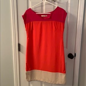 Hot pink/ orange color block dress